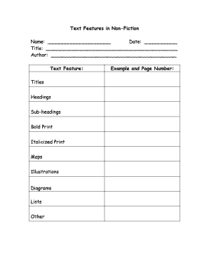 Text Features in Non-Fiction Worksheet