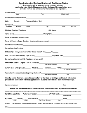 Application for Reclassification of Residence Status
