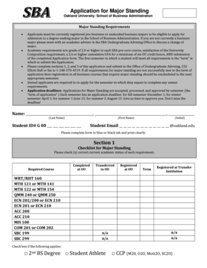 Application for Major Standing