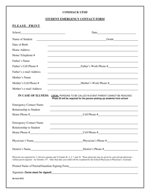 Commack UFSD Student Emergency Contact Form