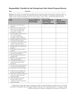 Responsibility Checklist for Principal and After-School Program Director