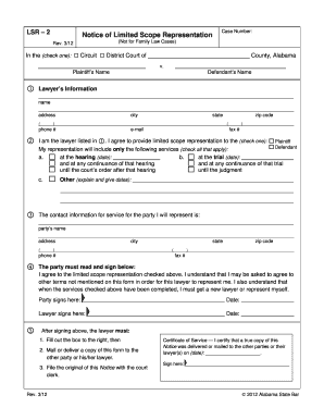 Alabama Limited Scope Representation Notice