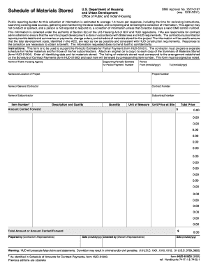 Schedule of Materials Stored Form HUD-51003