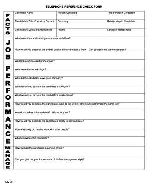 Telephone Reference Check Form