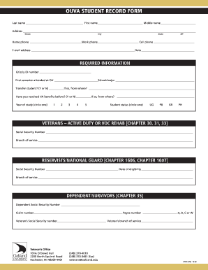 OUVA Student Record Form
