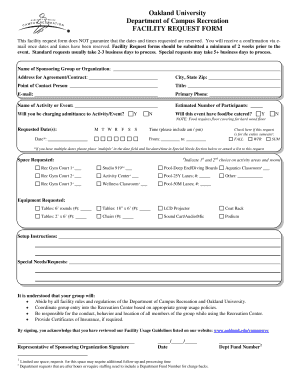 Oakland University Facility Request Form