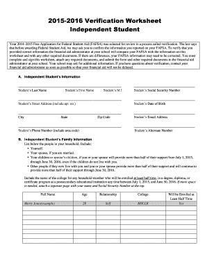 2015-2016 Verification Worksheet