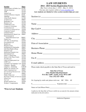 Texas Bar Section Registration Form
