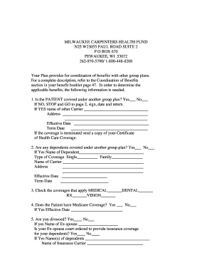 Milwaukee Carpenters Health Fund Coordination of Benefits Form