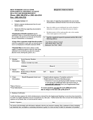 Iron Workers Health Care Reimbursement Request