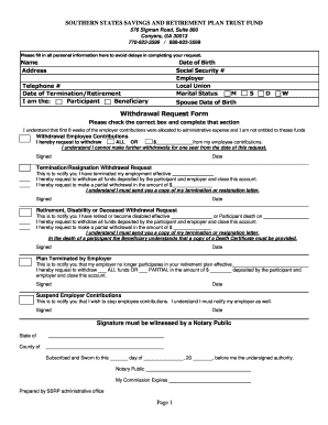Southern States Savings and Retirement Plan Withdrawal Form