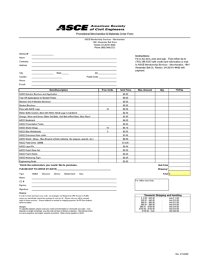 ASCE Merchandise Order Form