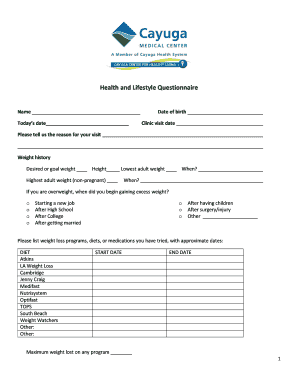 Health and Lifestyle Questionnaire