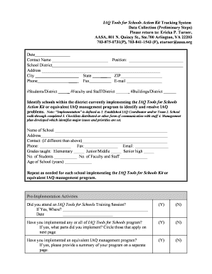 IAQ Tools for Schools Action Kit Tracking Form
