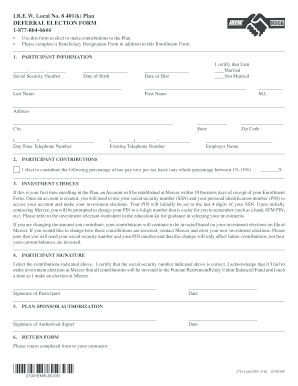 I.B.E.W. Local No. 8 401(k) Plan Deferral Election Form