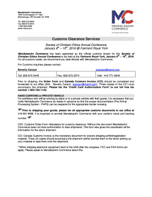 Customs Clearance Order Form