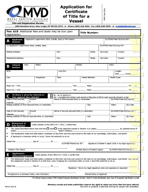 Application for Certificate of Title for a Vessel