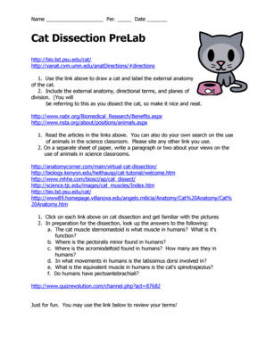 Cat Dissection PreLab Form