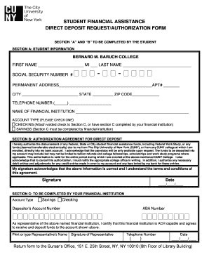 Student Financial Assistance Direct Deposit Form