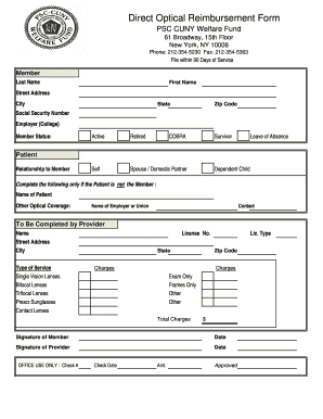 PSC CUNY Welfare Fund Optical Reimbursement Form