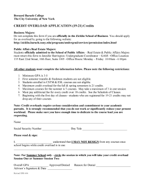 Baruch College Credit Overload Application