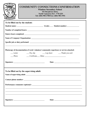 Community Connections Confirmation Form