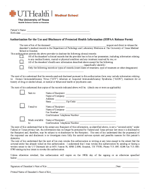 Medical release form texas - Authorization for the Use and Disclosure of Protected Health Information (HIPAA Release Form)