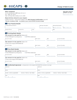 HICAPS Bank Account Amendment Form