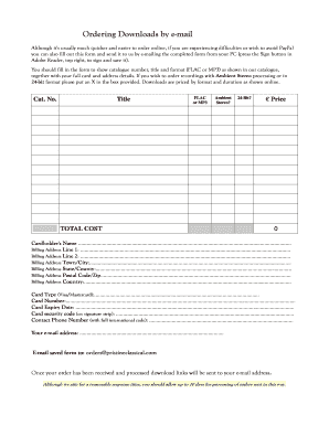 Music Download Order Form