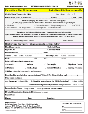 Doña Ana County Head Start Physical Exam Form