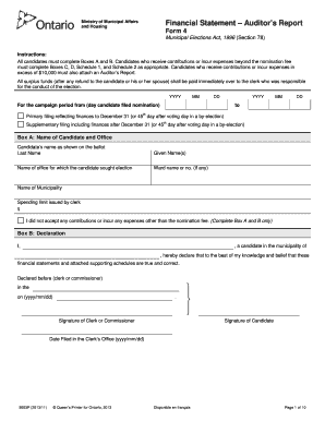 Ontario Municipal Election Financial Statement