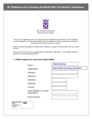 Air Weapons and Licensing (Scotland) Bill Submission Form