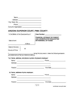 Arizona Financial Affidavit for Guardianship