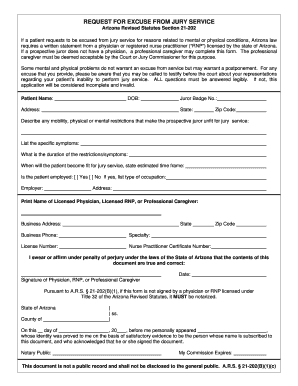 Arizona Request for Excuse from Jury Service