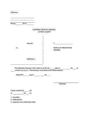 Arizona Arbitration Hearing Notice