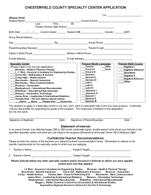 Chesterfield County Specialty Center Application