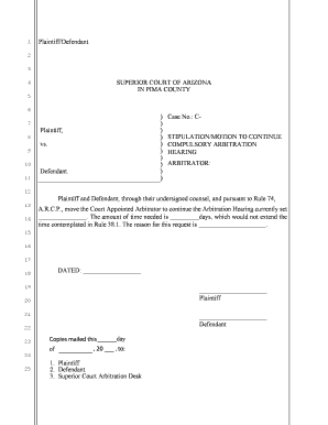 Arizona Compulsory Arbitration Continuance