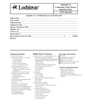 ARMOR X2 Condensing Water Heater Submittal Sheet