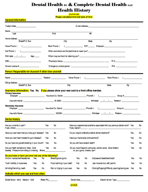 Dental Health History Form