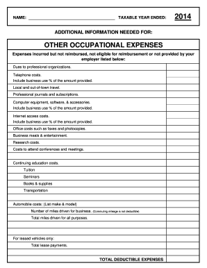 2014 Occupational Expenses Form
