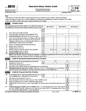 IRS Form 8910 Alternative Motor Vehicle Credit