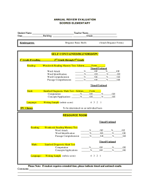 Elementary Student Annual Review Evaluation Form