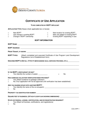 Certificate of Use Application