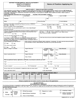 Detroit Wayne Mental Health Authority Employment Application