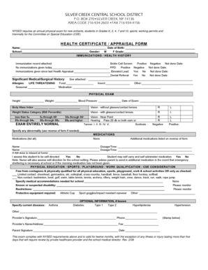 New York Health Certificate Appraisal Form