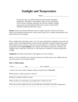 Sunlight and Temperature Lab Form
