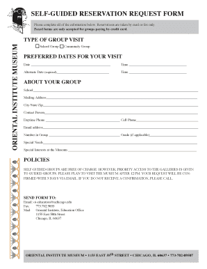 Oriental Institute Museum Self-Guided Reservation Request Form