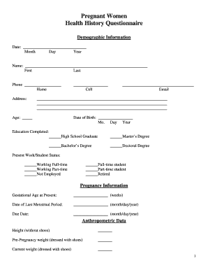 Pregnant Women Health History Questionnaire