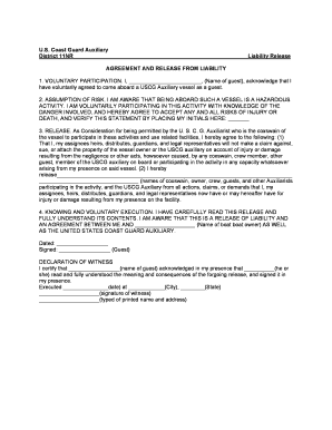 USCG Auxiliary Liability Release Form