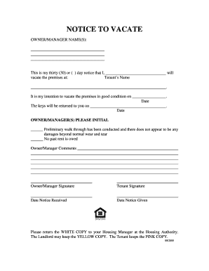 Notice to Vacate Form